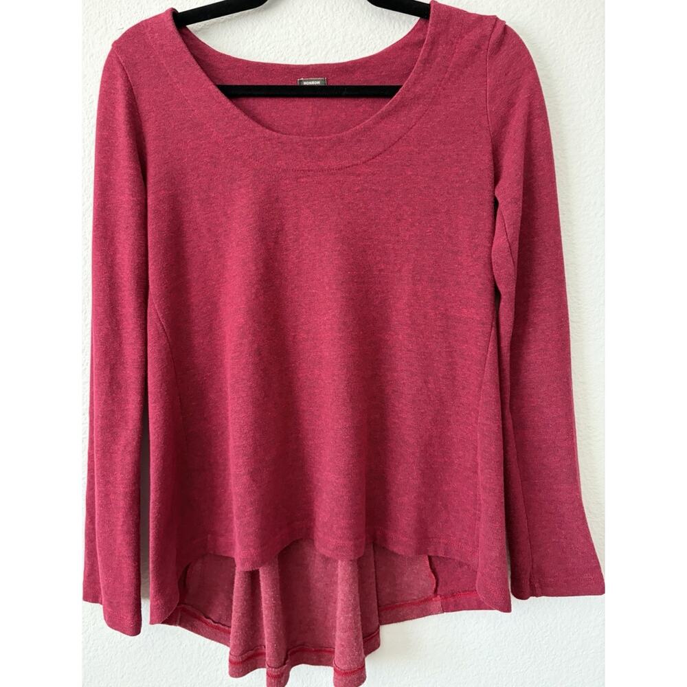 MONROW Women’s Red Knit Long Sleeve High Low Hem Zipper Back Tunic Blouse Size S